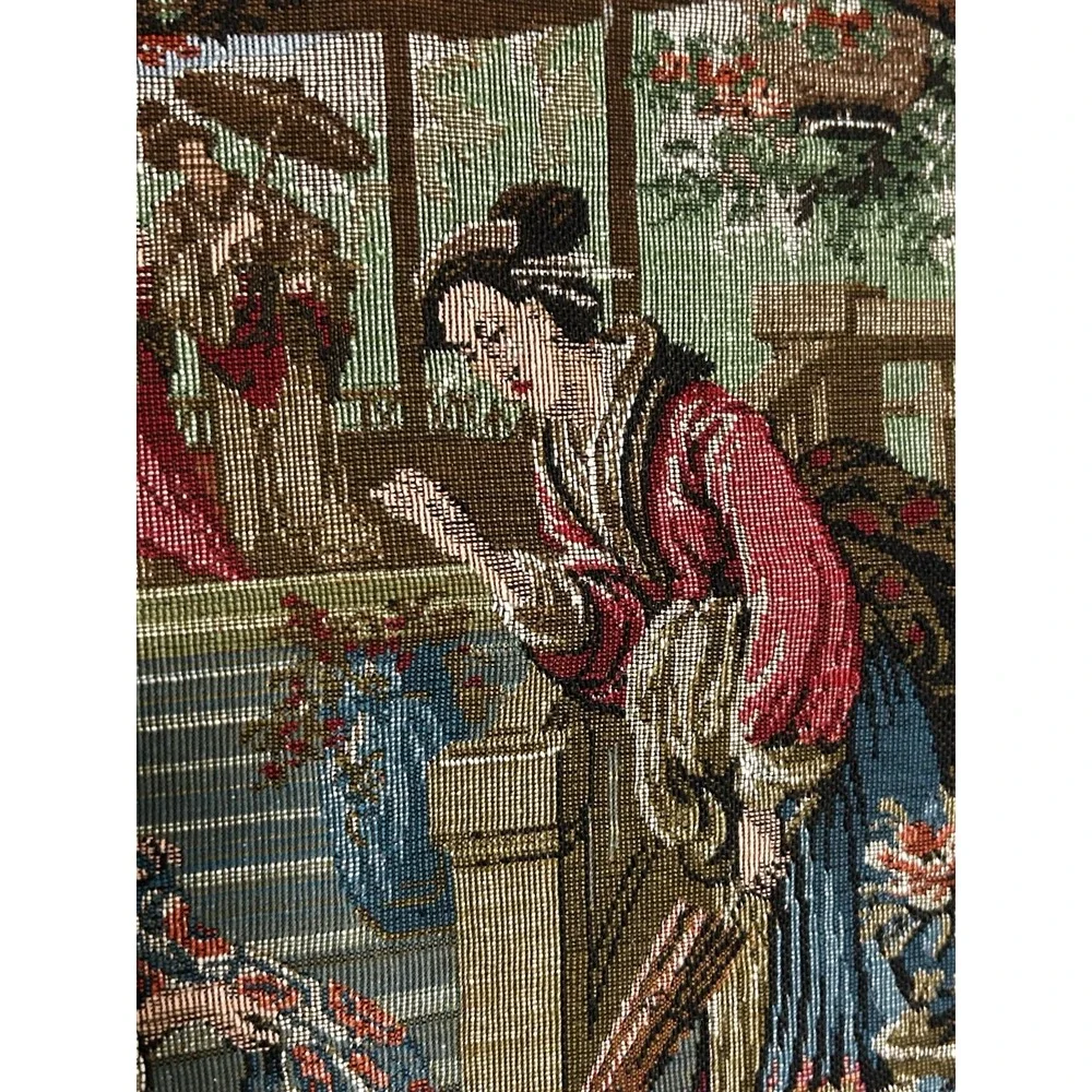 Vintage Japanese Geisha Theme Woven Tapestry GOBELINS Collection Belgium 20x19